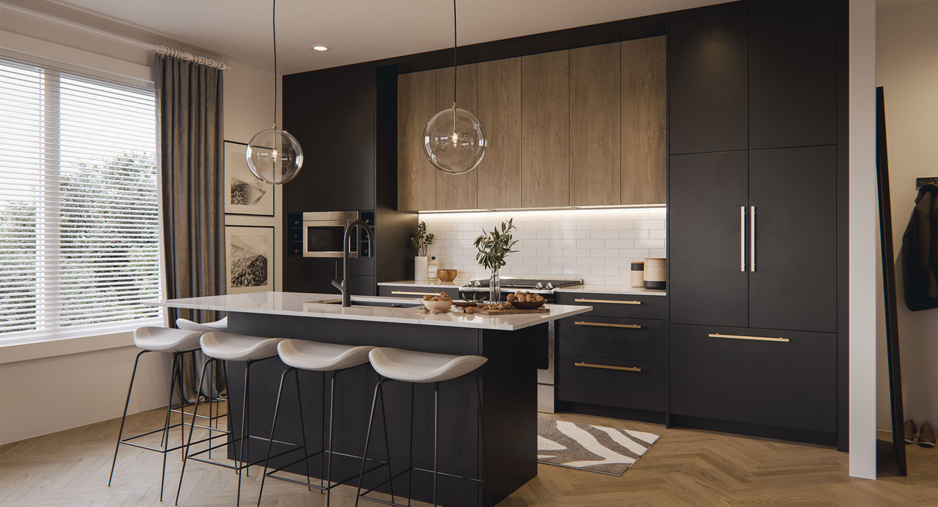 Black open layout kitchen